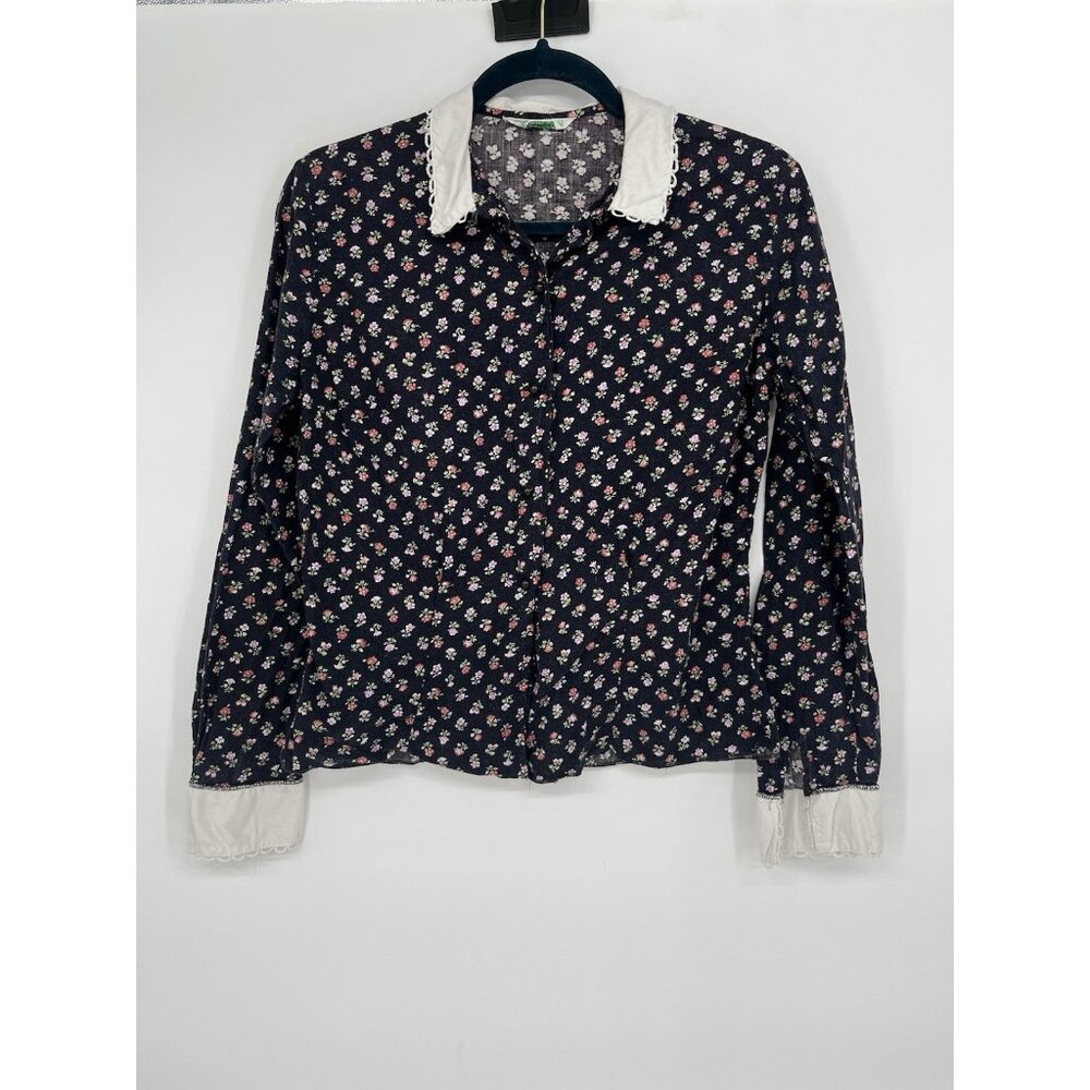 Vintage Women's Dutchmaid Blouse - Black Floral - Size 36 Approx. M